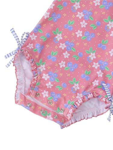 Image of RuffleButts Baby Girls UPF 50+ Sun Protection Floral Printed Long Sleeve One Piece Rash Guard Swimsuit with Zipper