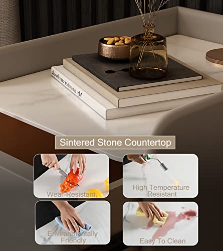 Table de chevet moderne à 2 tiroirs compacte en cuir orange - 7