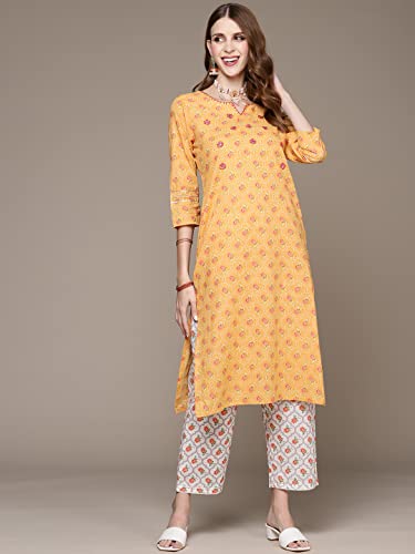 Image of anubhutee Women's Turquoise Handwork Printed Kurta Set with Trousers