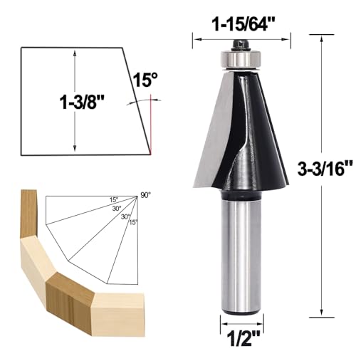 Image of 6PCS Chamfer Router Bit Set 1 /2 Shank, Carbide 2-Flute Chamfer Cut, Edge Forming Bevel Router Bit, Chamfer Bit Miter Angle Router Cutters, for Miter Joints, Deg10 15 20 22.5 30 45