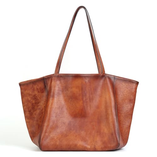 Image of Large Work Tote Bag for Women Genuine Leather Oversize Handbag Weekender Bag Travel Purse Large Crossbody Bags for Women Brown