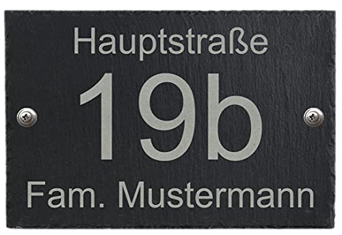 Feiner-Tropfen 30x20cm Hausnummer Schiefer Anthrazit schwarz Gravur Namen groß XXL Cover