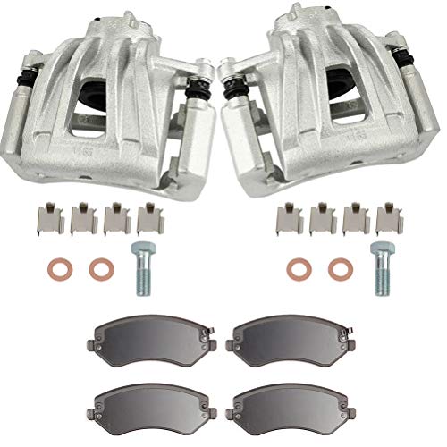Image of SCITOO Front Left & Right Brake Kit [4] Brake Pads [2] Brake Disc Calipers w /Bracket Compatible With 2002-2007 for Jeep for Liberty