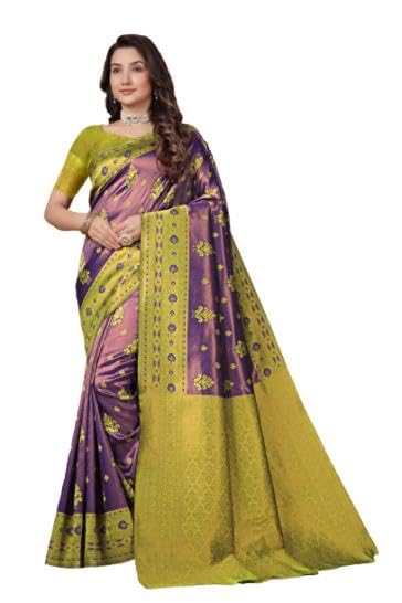 Image of Traditional Banarasi Silk 5.50 Meter Saree With 0.8 Meter Unstitched Blouse Piece For Wedding, Family Function, Festival And Special Occasion