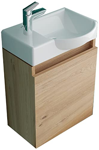 Alpenberger Badezimmerschrank mit Waschbecken | Bamboo Badezimmer Set Komplett | Badezimmerhängeschrank & Handwaschbecken aus Keramik | Badkommode & WC Unterschrank für Stauraum im Bad & Gäste-WC Cover