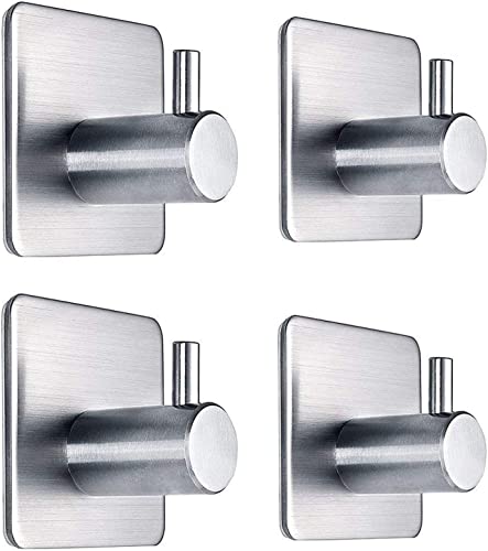 Image of Enclave Heavy Duty Adhesive Hooks, Stick on Wall Adhesive Hangers, Strong Stainless Steel Holder, Self Adhesive Hooks for Kitchen Bathroom Home Door Towel Coat Key Robe. (Cube RND Silver, Pack of 4)