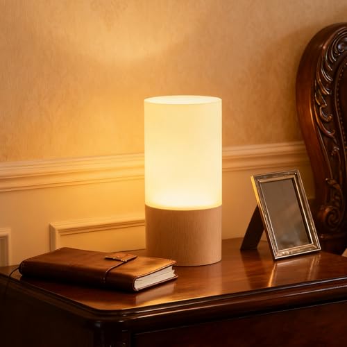 LONRISWAY Small LED Wood Table Lamp, Bedroom Bedside Night Light, Dimmable Led Lighting, Creative Home Decor Unique House Natural Beech warmging Gift