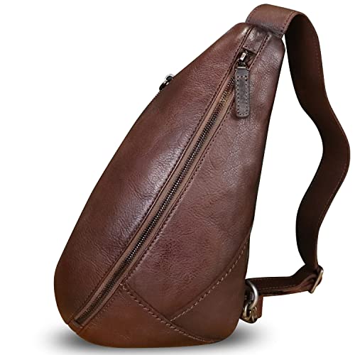 Image of Genuine Leather Silng Bag for Women and Men Vintage Leather Sling Backpack Shoulder Crossbody Bag Chest Purses