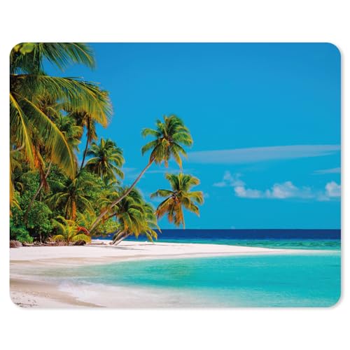 Tapis de souris motif plage des Caraïbes I 24 x 19 cm I Tapis de souris de taille standard I antidérapant I vacances voyage paysage I avec protection de surface I pour bureau et gaming I dv947