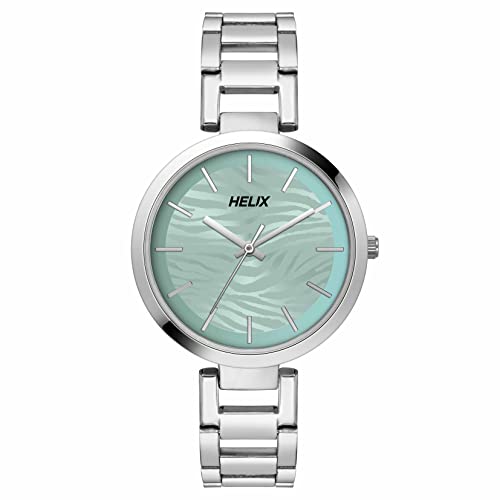 Image of Helix by Timex Analog Watch for Women with Mint Round Dial & Silver Stainless Steel Bracelet Band Water Resistant Women's Wrist Watches - TW054HL00