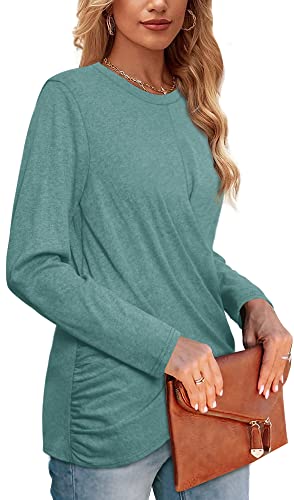 Jescakoo Womens Tunic Tops Long Sleeve To Wear With Leggings Womens Blue Shirt L #TOP2