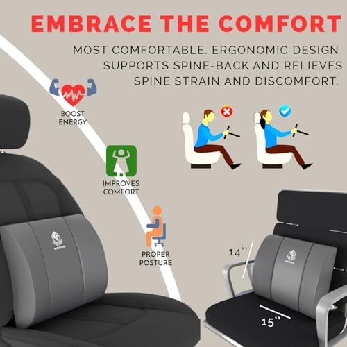 Image of MRRON Back Support for Office Chair | 3 Years Warranty | Medical Grade Memory Foam Car Seat Back Support, Orthopedic Lumbar Back Rest for Back Pain Relief - Back Pillow for Sitting Long Hours