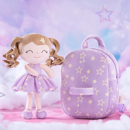 Image of Gloveleya 3.5L Curly Hair Plush Figures Dress Backpack - Purple Star, 9 inches, 3.5 liters