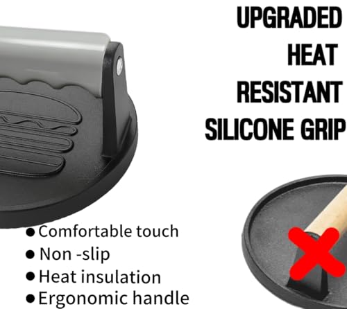 TWOLEMON Smash Burger Press 6.7-Inch Round Cast Iron Grill Press with Ergonomic Silicone Handle – Heavy-Duty Bacon with Unique Burger Design for Even Grilling