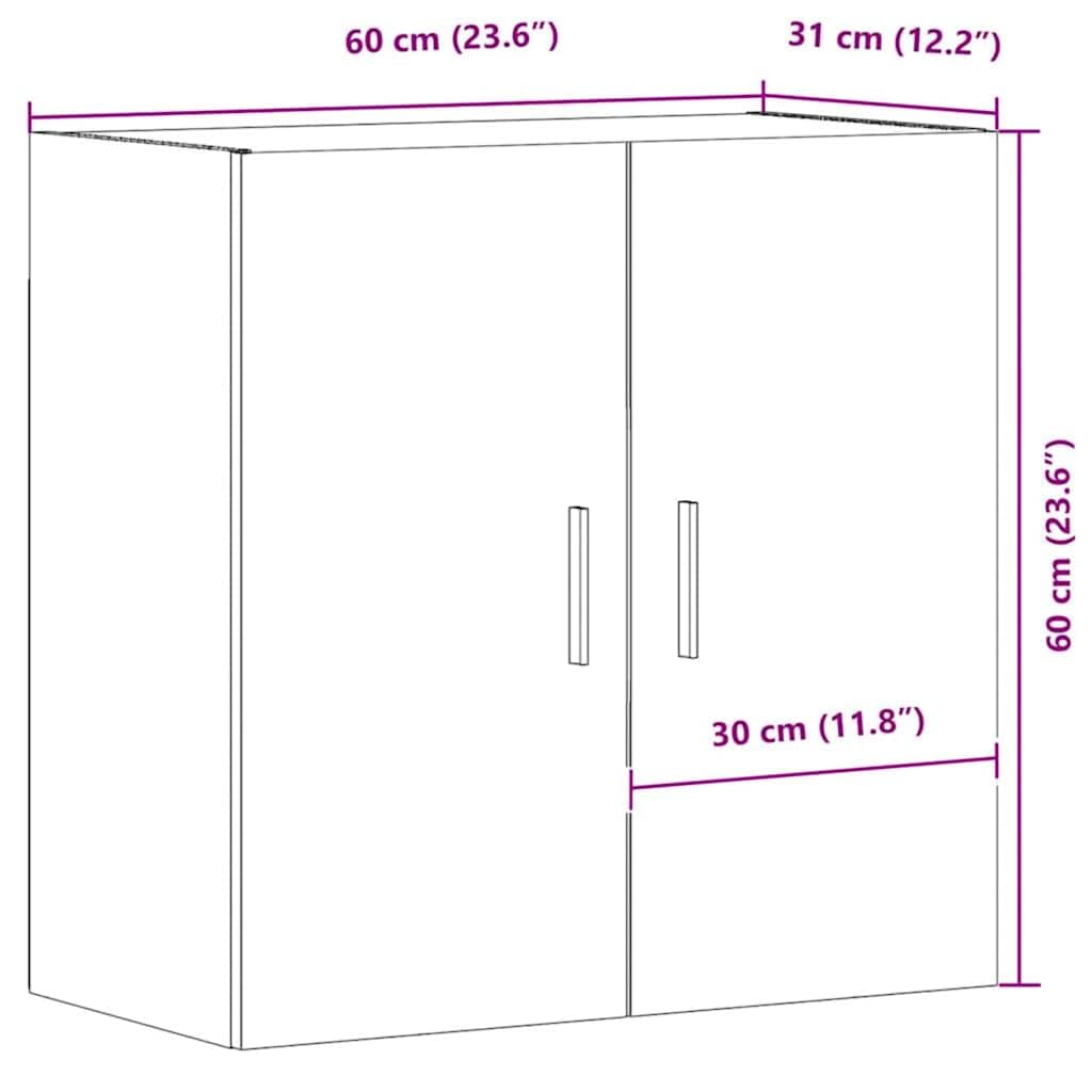 vidaXL Wandschrank Artisan-Eiche 60x31x60 cm Holzwerkstoff, Schrank, Hängeschrank, wandmontierter Vitrinenschrank, Aufbewahrungsschrank