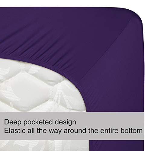 Image of King Size Fitted Sheet Only - 4-Way Stretch Knit, Snug Fit, Wrinkle Free & Stay in Place, No More Slipping Off for Mattress, Soft & Comfortable - Purple, King
