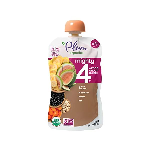 Plum Organics Mighty 4 Organic Toddler Food - 4 Food Group Blend Variety Pack - 4 oz Pouch (Pack of 18) - Organic Fruit and Vegetable Toddler Food Pouch