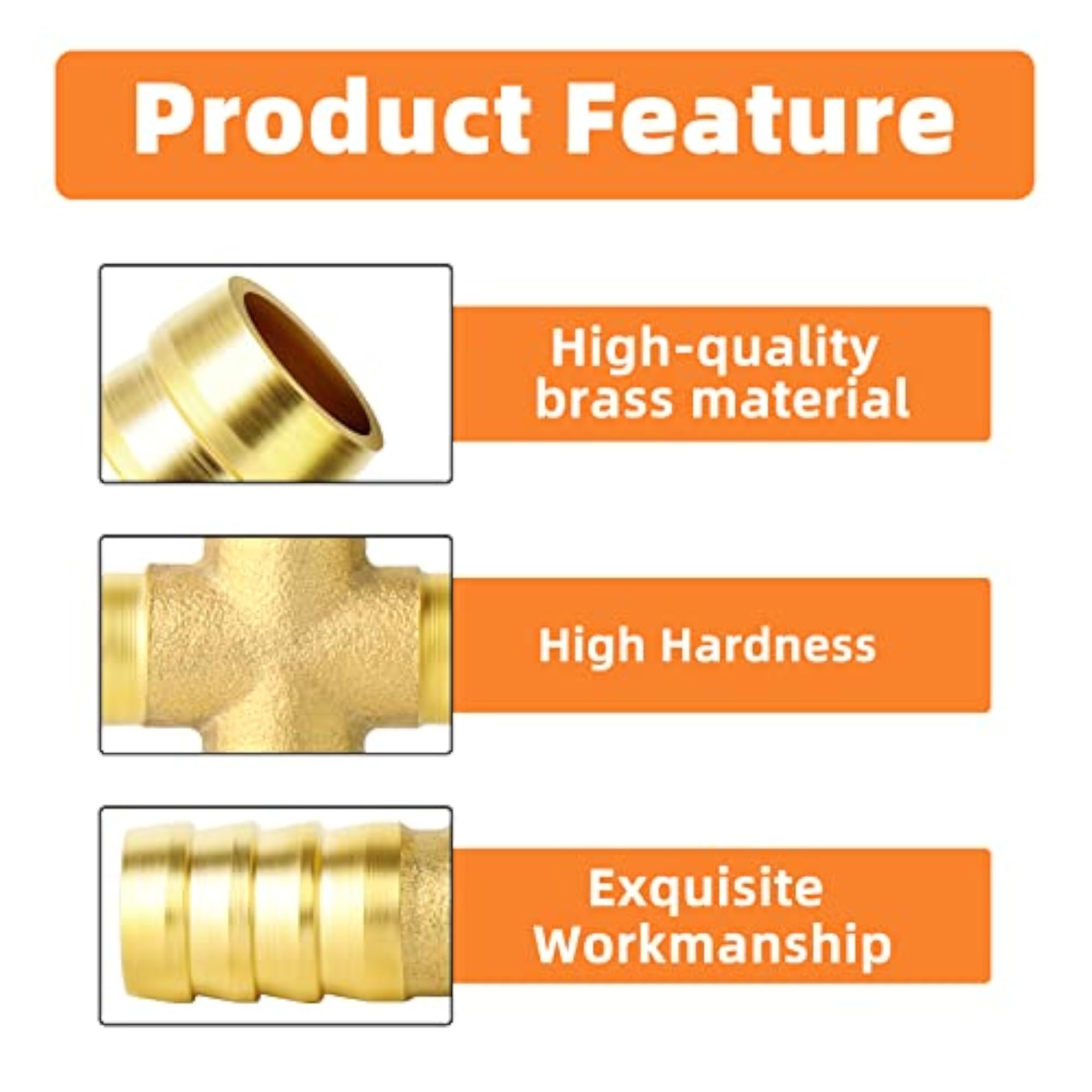 2PCS 1/4" Brass Hose Barb, 4-Way Hose Fitting with Clamps