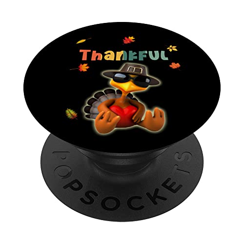 Lovely Turkey Pilgrim Hat Sunglasses Heart Foliage THANKFUL PopSockets Swappable PopGrip, Black