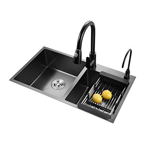 Kitchen Sinks Fregadero de Cocina de Acero Inoxidable, Fregadero doméstico Negro, Doble Fregadero de 72x40 cm, se Puede Instalar Encima del Lavabo/Debajo del Lavabo/Lavabo Taichung
