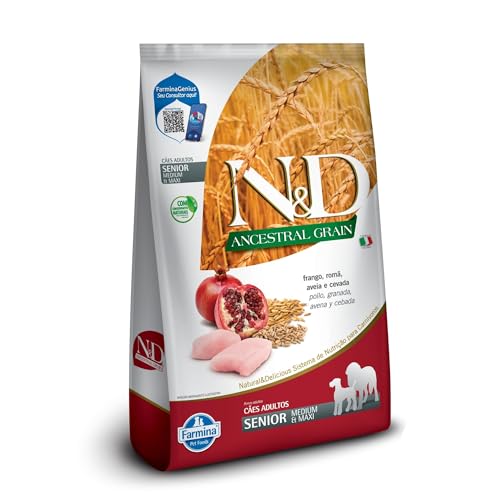 N&D Ancestral para Cães Idosos de Raças Médias Sabor Frango, Romã, Aveia e Cevada 10,1Kg
