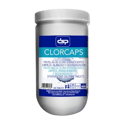 Lejía en pastillas. Clorcaps bote de 300 pastillas limpiadoras efervescentes, blanqueadoras y eliminadora de olores. 1 kg.