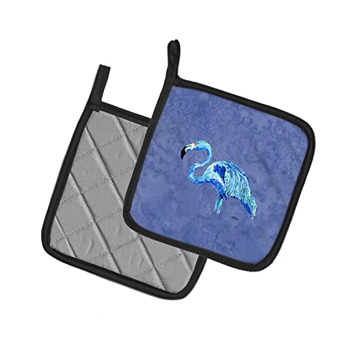 Caroline's Treasures 8873Pthd Flamingo On Slate Blue Pair Of Pot Holders Kitchen Heat Resistant Pot Holders Sets Oven Hot Pads For Cooking Baking Bbq, 7 1/2 X 7 1/2 #TOP1