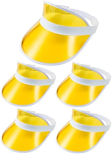 5 Pack Sun Visors Cap Golf Party Beach Hat Unisex Retro Candy Color Clear Women Cap Sports Outdoor Transparent (Yellow)