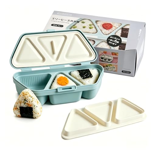 Onigiri Mould for Sushi Making Six Squares Triangle Rice Ball Maker 2 in 1 Food Grade Bento Lunch Box for Making and Storing Sushi Easy to Demold Kit for Wakame Seaweed Sheets Rice Balls(Green)