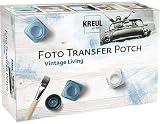 KREUL 49990 - Foto Transfer Potch Set Vintage Living, 20 ml Potch, 3 x 20 ml Acryl Mattfarbe und Pinsel, zum Übertragen von Ausdrucken, Zeitungsausschnitten und mehr auf verschiedene Untergründe