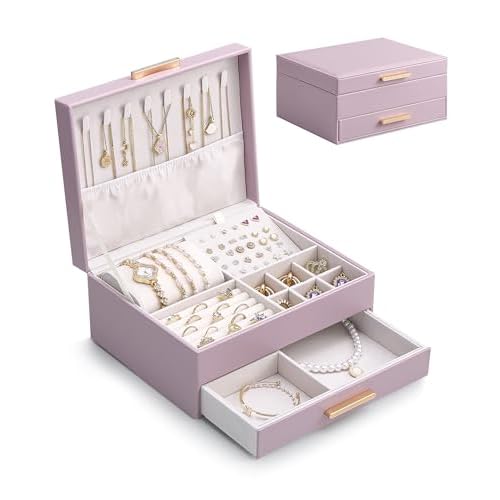 Lolalet 2-Layer Jewelry Box Organizer for Women Girls, Jewelry Storage Case Holder with Drawers for Necklaces Ring Earrings Bracelet Watch, Gifts for