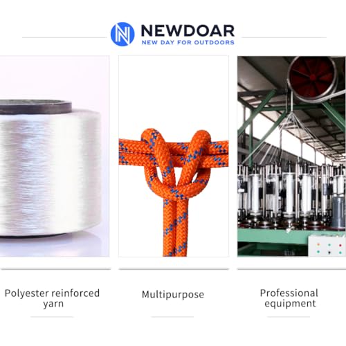 NewDoar 10mm(3/8inch) Accessory Cord Rope CE 24KN Double Braid Pre Cut for Outdoor Survival, Mountaineering, Prusik,Hauling Dragginge(Orange 10mm,50FT)