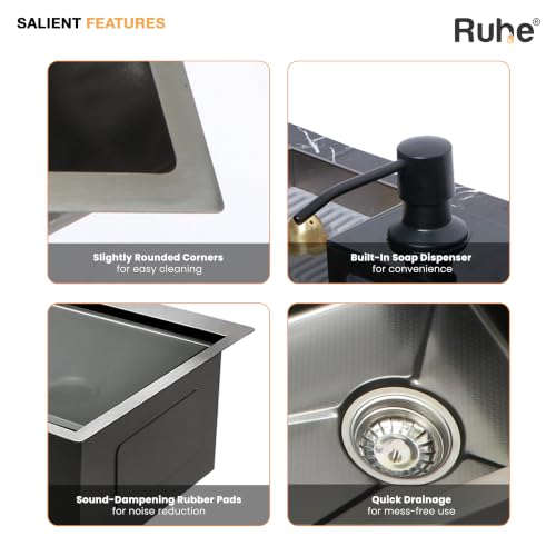 Image of Ruhe Piano Black Smart Waterfall Kitchen Sink | 30x18x9 inches | Digital Display, Pull-Out Faucet & RO Tap | 304-Grade Stainless Steel Single Bowl Sink | Automatic Cup Washer | Multi-Functional Sink