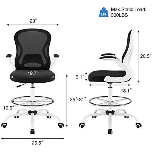 Fefances Drafting Chair Tall Office Chair For Standing Desk Chair Adjustable Height Stool Chair White #TOP2