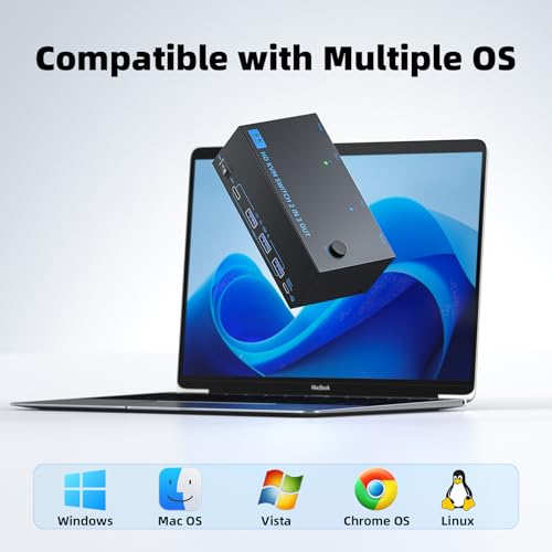 Image of 8K KVM Switch 3 Monitors 2 Computers 3 Port HDMI Dual PC Triple Monitor 2 PC 8K@60Hz /4K@120Hz 2 in 3 Out USB 3.0 KVM Switches, Wired Remote & USB 3.0 Cables & Power Cable Included