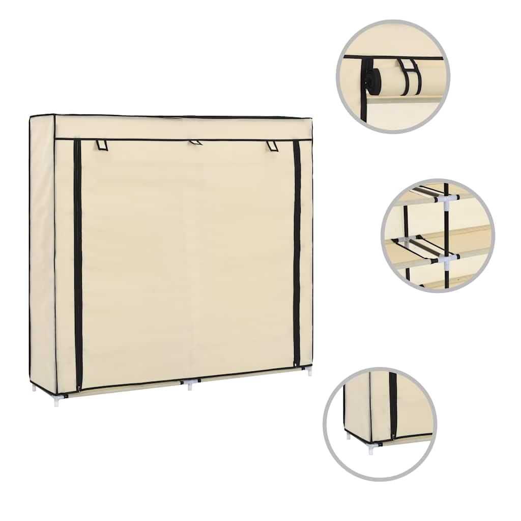 Armario de zapatos genérico 5 estantes funda no tejida crema 115x28x110 cm, rango de zapatos ligero con cremallera para 10 pares