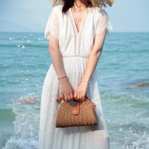 Bolso tote de mimbre para mujer estilo verano miniatura 2
