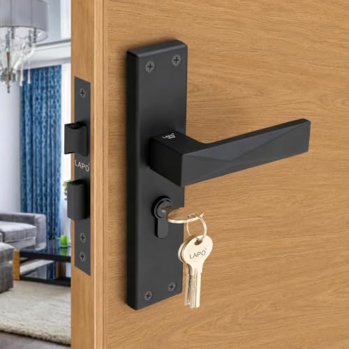 Image of LAPO Mortise Door Lock for Home Main Door & Bedroom with Handle | Heavy-Duty 60mm Cylinder | 45x45mm Body | 3 Brass Keys | Left-Right Fit 30-50mm Door Home Office Hotel | Black Finish | CY-131