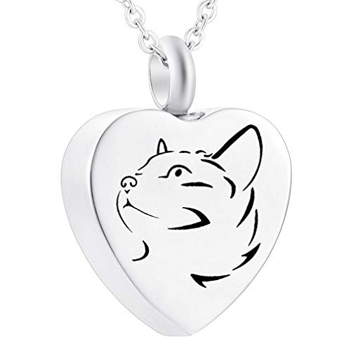 weikui 316L Stainless Steel Pet Cremation Jewelry for CAT Always in My Heart Paw Print Memorial Keepsake Pendant Urn Necklace for Ashes Labrador Retriever (Cat)