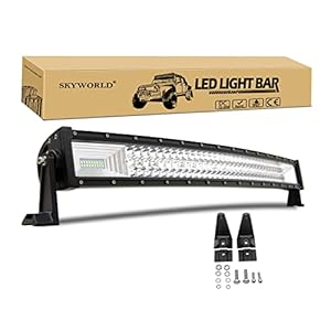 SKYWORLD Gebogen LED-lichtbalken, 32 inch 405 W Triple Rij Spot Flood Combo Beam Off-road Rijden Mistlamp voor Offroad…