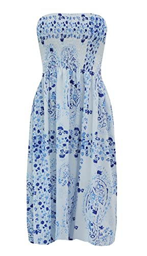 Image of Zyyfly Tube Top Dress Women Summer Beach Coverup Stretch Smocked Strapless Dress