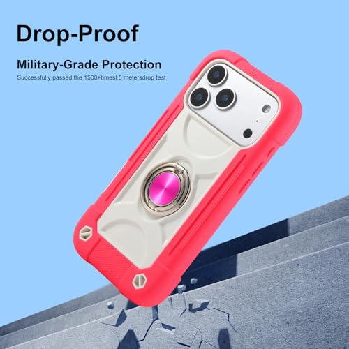 Image of MARKILL Compatible with iPhone with Built-in 360Rotating Ring Stand, Military Grade Drop Protection Full Body Rugged Heavy Duty Case Durable Cover (Hot Pink, iPhone 17 Pro Max)