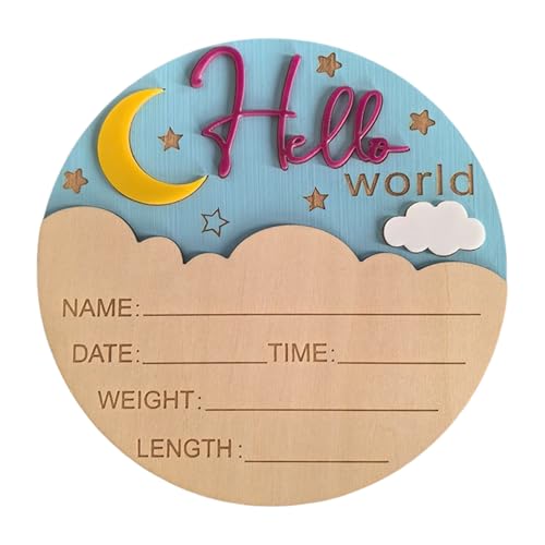 月柄 赤ちゃん 誕生 お知らせボード 木製お土産 ディテールスペース 新しい親ギフト 直径5.9インチ ベビーディテール