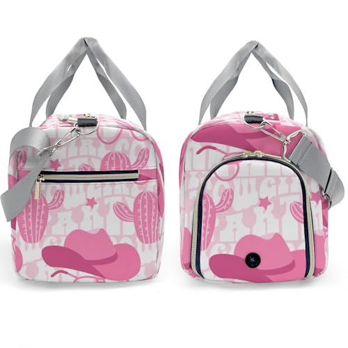 Pink Cowgirl Cactus Custom Duffel Bag with Name, Waterproof Personalized Gym Bag, Travel Sports Overnight Bag with Shoe Compartment & Shoulder Strap3