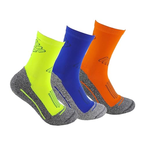 Calcetines deportivos (3 pares) SIN COSTURAS de alto rendimiento unisex. Ideales para deportes como running, crossfit, ciclismo, pádel, trekking. Cómodos y resistentes. (43-46, Am/Az/Na)