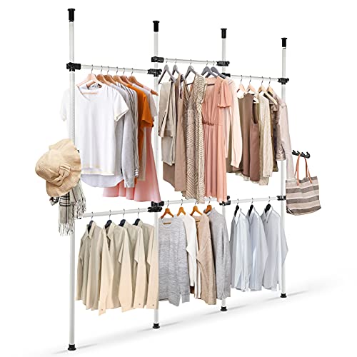 Yosoo Health Gear Perchero telescópico para ropa, de piso a techo, escalable, ajustable, perchero, herramientas, perchero, ropa, bricolaje, armario para interiores