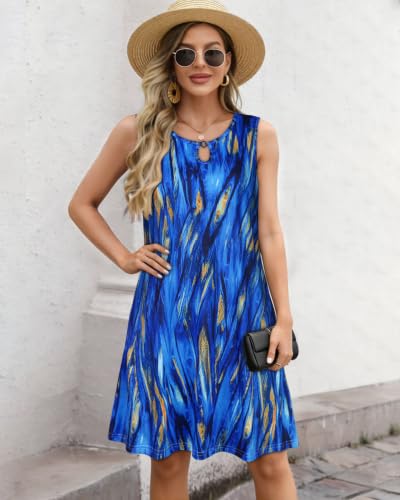 Image of Summer Dresses for Women 2026 Casual Sleeveless Sundress Floral Loose Fit Beach Cover Up with Pocket