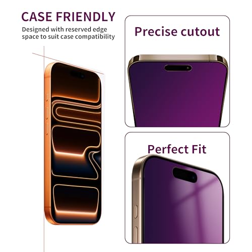 Image of 2 Pack Privacy Screen Protector for iPhone 17 Pro Max Tempered Glass 6.9'' Private Saver Anti-Spy Eye Protection Anti-Scratch Full Coverage No Bubble