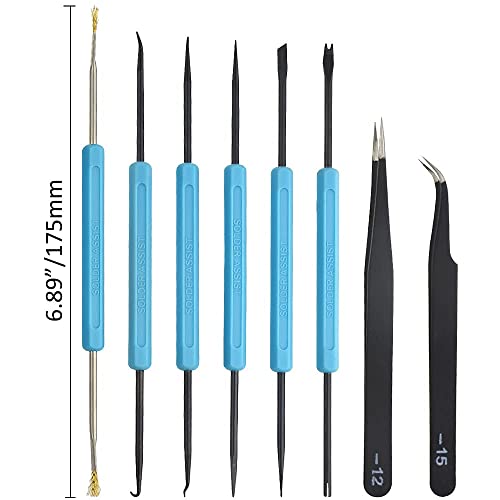 XINMEIWEN 6Pcs Solder Auxiliary Tools Double Sided Repair Tool with 2 Black Precision Tweezers for Electronics Repair and Soldering - Image 3