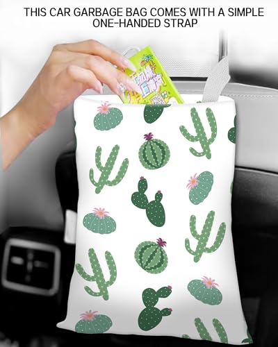 Image of Car Trash Can, Durable Hanging Car Trash Garbage Bag, Cute Automotive Garbage Cans Organizer, Cute Green Cactus